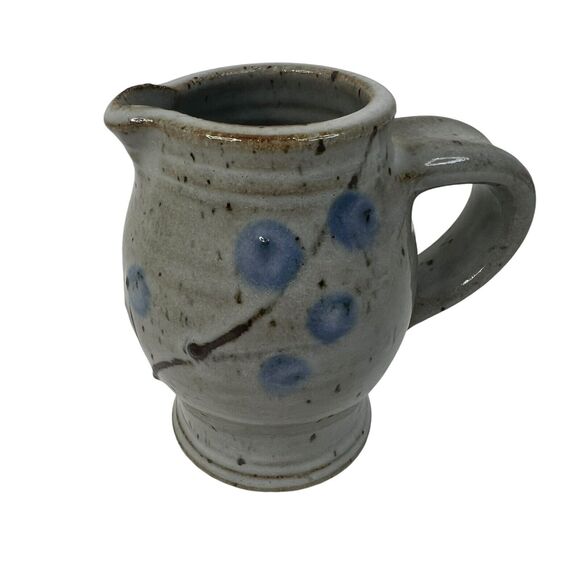 Vtg Signed Studio Art Pottery Stoneware Salt Glazed Cobalt Leaf Feather Design - Picture 1 of 10